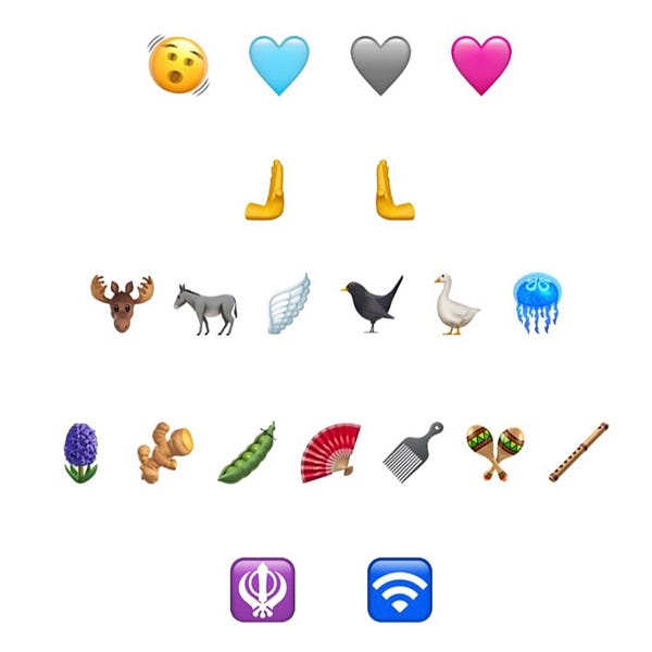 New emojis released in today's Apple iOS 16.4 beta, including a plain Pink Heart emoji.
