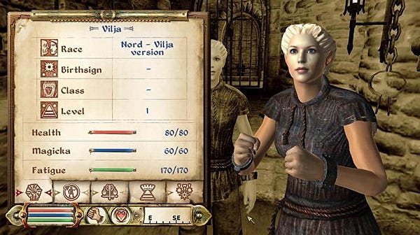 screenshot from tes iv: oblivion showing a nord woman called vilja