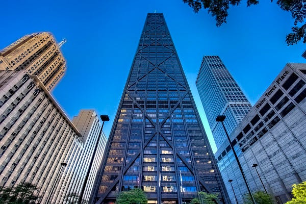 Imagen del rascacielos John Hancock en Chicago. Una torre altísima con estructura de diagonales en la fachada. 

Craig Fildes CC BY-NC-ND
