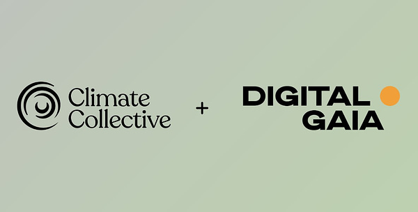 Image shows the Climate Collective logo next to the Digital Gaia logo over a grey-green gradient background.