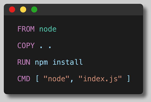 naive nodejs dockerfile 

---

FROM node

COPY . .

RUN npm install

CMD [ "node", "index.js" ]
