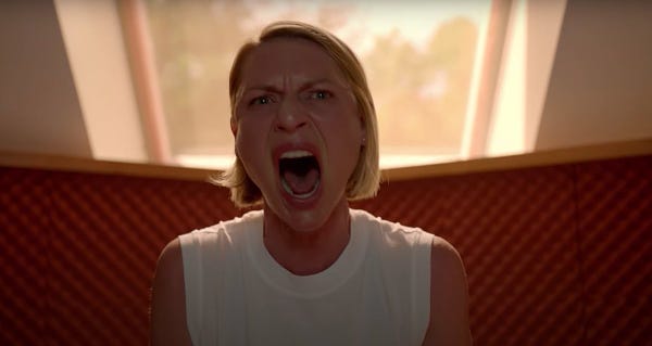 The actress Claire Danes playing Rachel in Fleishman Is In Trouble and screaming in a soundproofed room at a wellbeing retreat