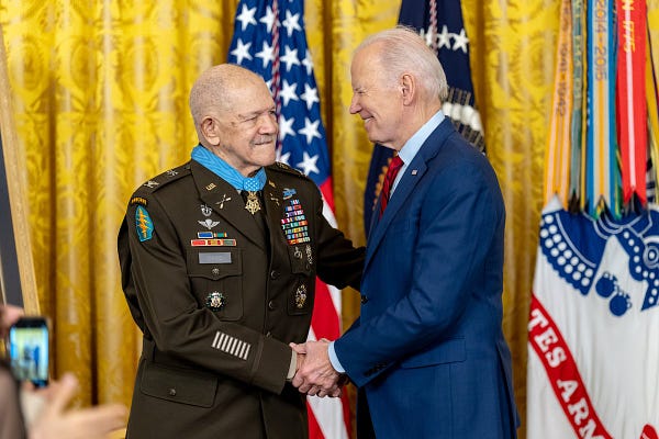 President Biden awards the Medal of Honor to Retired U.S. Army Colonel Paris Davis.