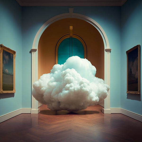 Midjourney generated image, prompt: Cloud in a museum gallery