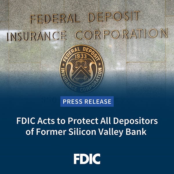 Image of the FDIC with text: Press Release - FDIC Acts to Protect All Depositors of Former Silicon Valley Bank