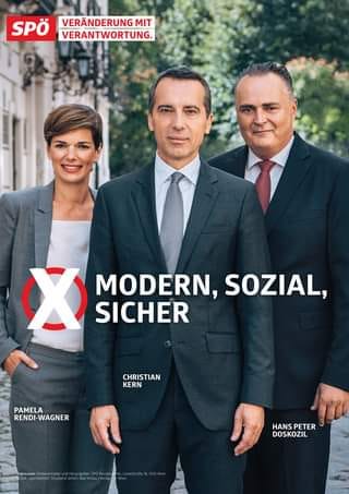 Wahlkampfplakat der SPÖ mit Pamela Rendi-Wagner, Christian Kern und Hans Peter Doskozil

Bildcredit: SPÖ
