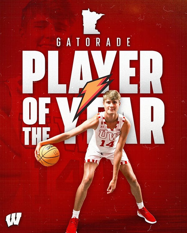 Incoming Wisconsin men's basketball player Nolan Winter was announced as the 2023 Gatorade Player of the Year in Minnesota