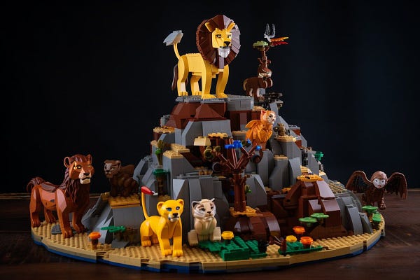 Lion king movie, pride rock , Lego set ::5, Lego pieces only, mufasa , simba , pride land , Serengeti, animals, Lego figurines::3, isometric, hyper realistic, digital art , unreal engine, 4K --ar 3:2 --q 2 --v 5 
