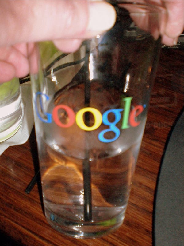 A pint glass with the Google logo.