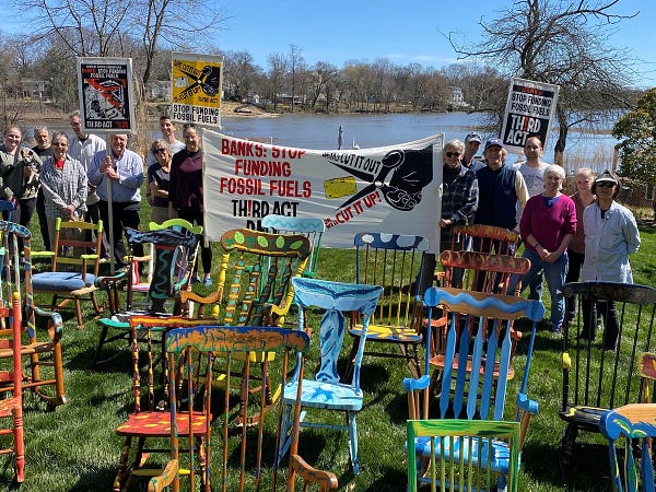 Brightly painted rocking chairs and the folks who painted them
