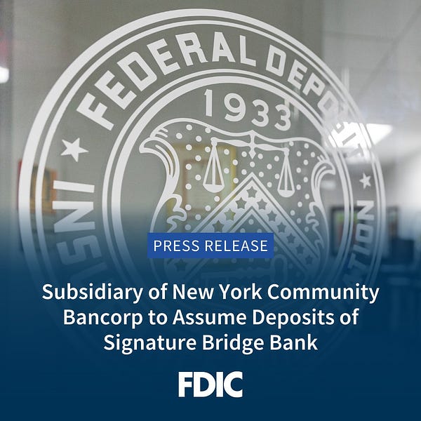 Text: Press Release. Subsidiary of New York Community Bancorp to Assume Deposits of Signature Bridge Bank