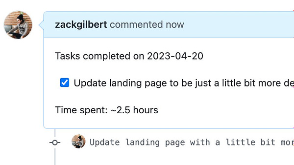 Screenshot of a Github pull request

Tasks completed on 2023-04-20
[x] Update landing page to be just a little bit more descriptive

Time spent: ~2.5 hours