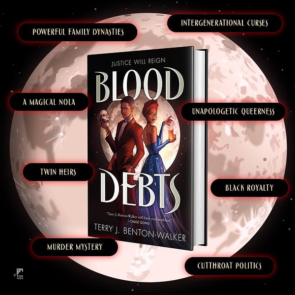 Marketing graphic for BLOOD DEBTS with tropes