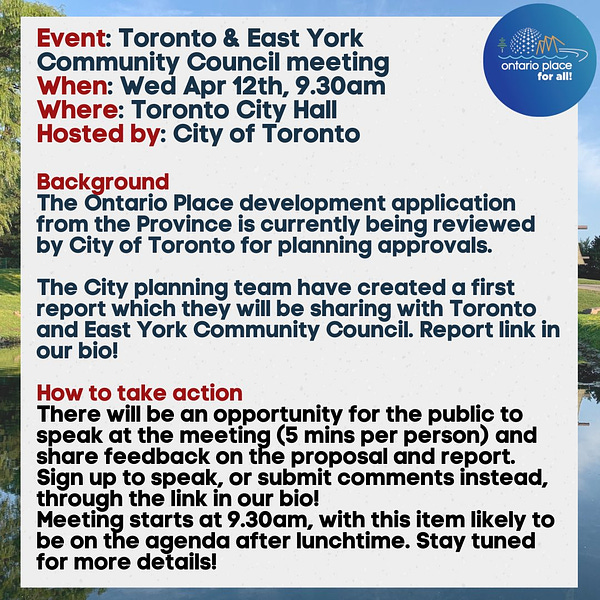 City hall development application April 12th, likely after lunch. Show up, delegate, or submit comments!
