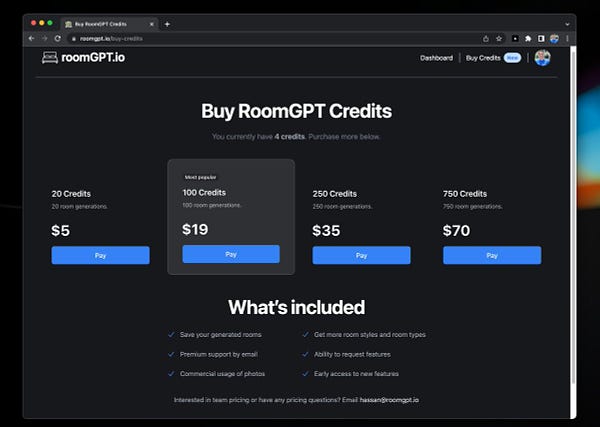 Pricing for roomgpt.io