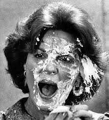 Anita Bryant wiping creampie off her face with her mouth open in shock, & creampie all over her 1970s blowout bob