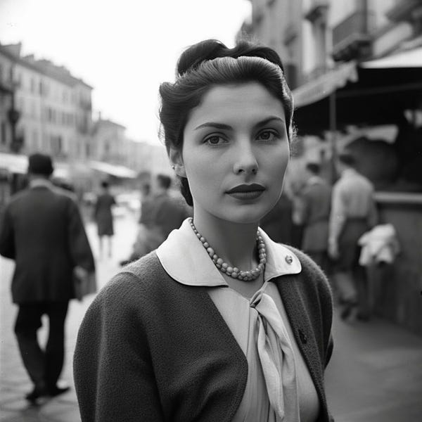 Italy, 1950, an attractive Italian girl in Rome, street photography, picture taken with Ferrania Condor