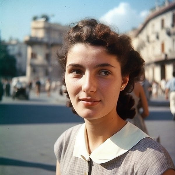 Italy, 1960 an attractive girl in Rome, street photography, picture taken with Kodak Instamatic