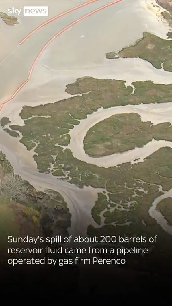 Screenshot of Sky News helicopter footage of Ower Bay
