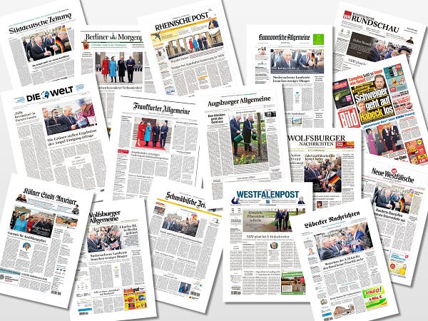 Front pages of a selection of German papers