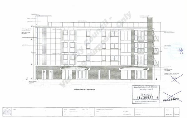 Elevation of residential building granted planning permission at 1 Brian Boru Street.