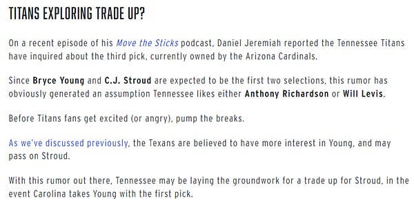 Tennessee Titans explored trade up with Cardinals for C.J. Stroud