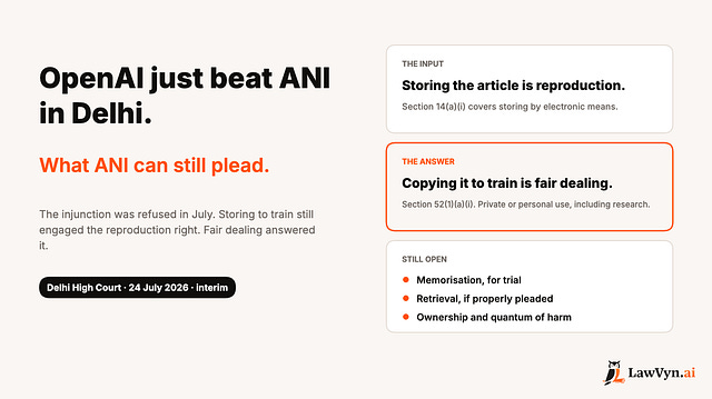 Cover image for "OpenAI (ChatGPT) Just Beat ANI in Delhi. What ANI Can Still Plead." by Ravi Daparthi