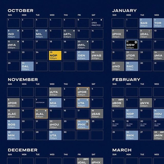 Memphis Grizzlies, Schedule