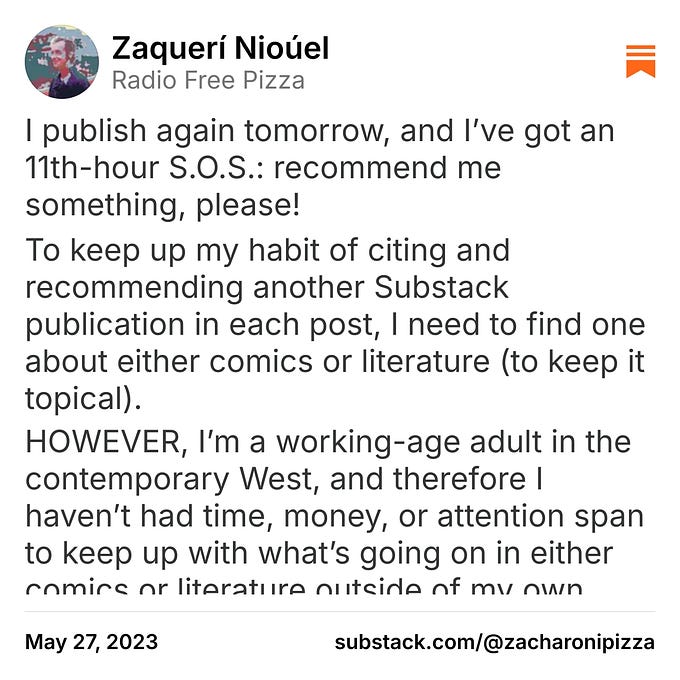 Zaquerí Nioúel on Substack "I publish again tomorrow, and I’ve got an