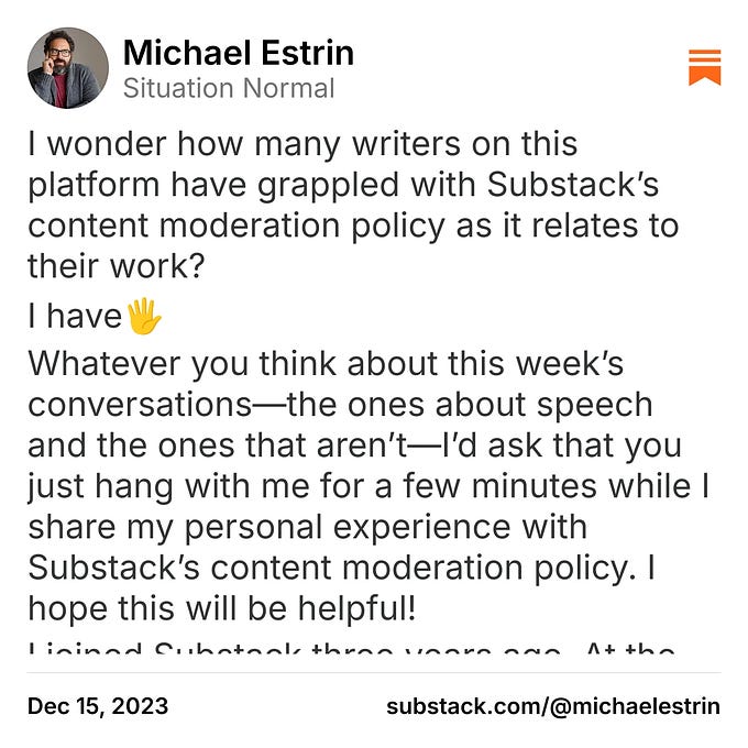 Michael Estrin on Substack "I wonder how many writers on this platform
