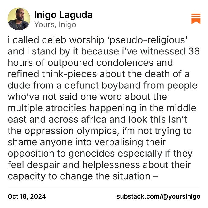 Inigo Laguda on Substack: quot i called celeb worship pseudo religious