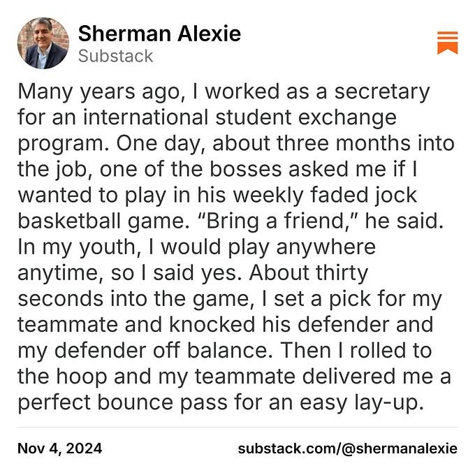 Sherman Alexie on Substack: "Many years ago, I worked as a secretary ...