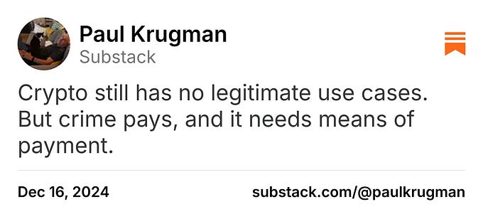 Paul krugman on substack crypto still has no legitimate use cases