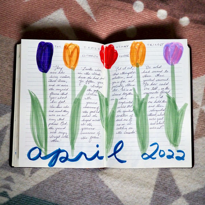 Pages from a reading journal with sketches and quotations.
