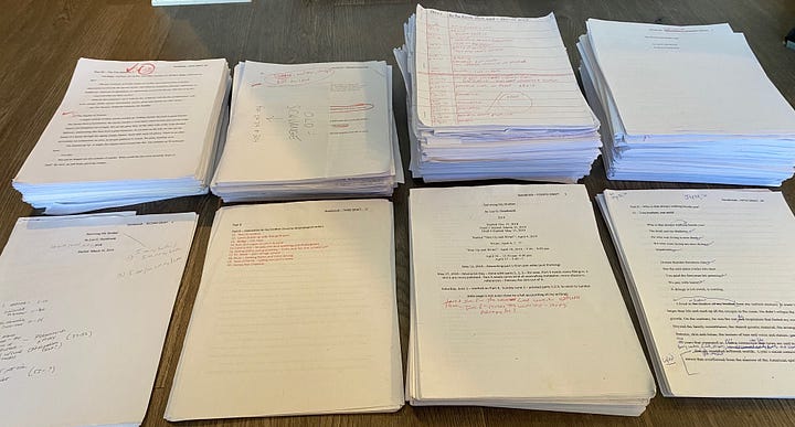 stacks of papers, the drafts of my book