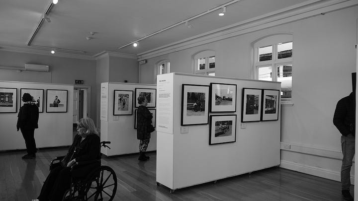 images of Pete Davis' CITY STORIES photography exhibition in the Futures Gallery located upstairs in the Pierhead Building in Cardiff Bay