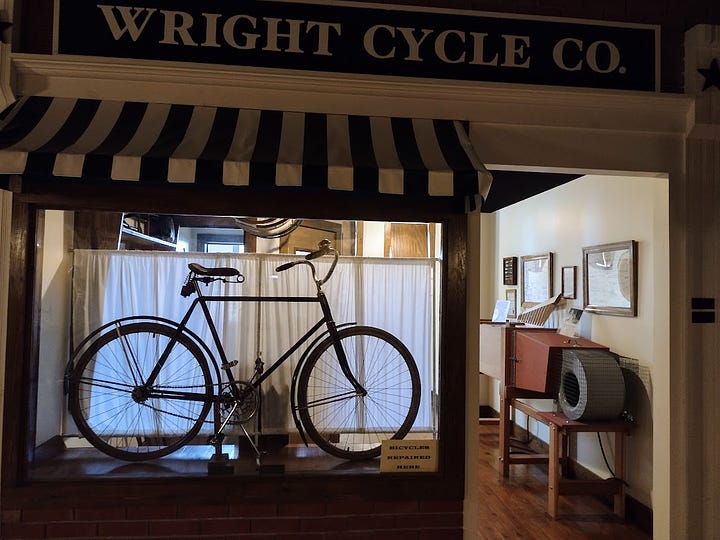 Simulated historic street and bicycle shop