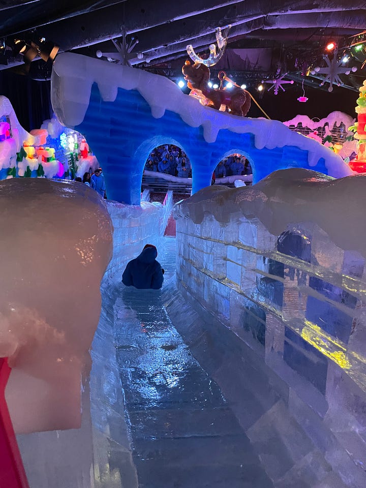 Ice sculptures and ice slide 