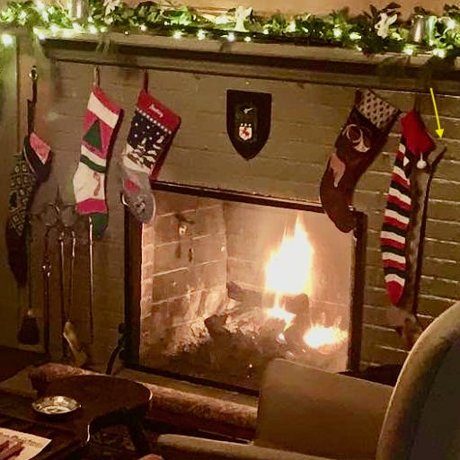 Christmas stockings and a closeup of the vintage golf stocking