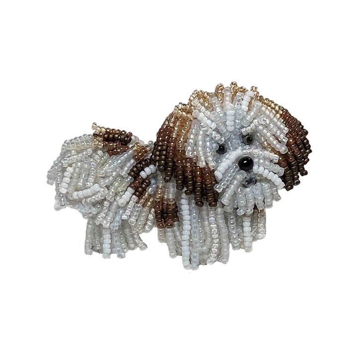Bead embroidery beaded Havanese dog brooch. SOLD on Etsy.. 