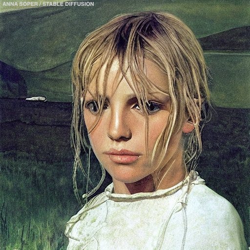Two images created by AI. One shows a blonde woman from the neck up. She looks pained, her gaze doesn't meet the viewer. Her blonde hair covers her face in stringy tendrils. The other image sees the women with dark hair. She faces the viewer, but her eyes look off to the side. Her expression is seething.