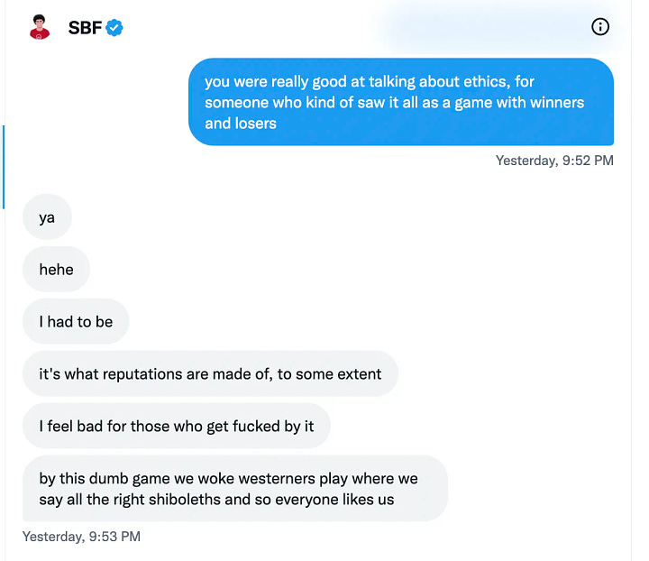 Screenshots of Twitter direct messages between Sam Bankman-Fried and Kelsey Piper, available at the linked article