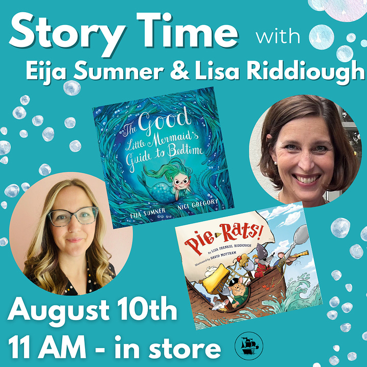 A storytime event featuring two children book authors on August 10th at 11am, and a graphic for a Read-In at the State Capitol