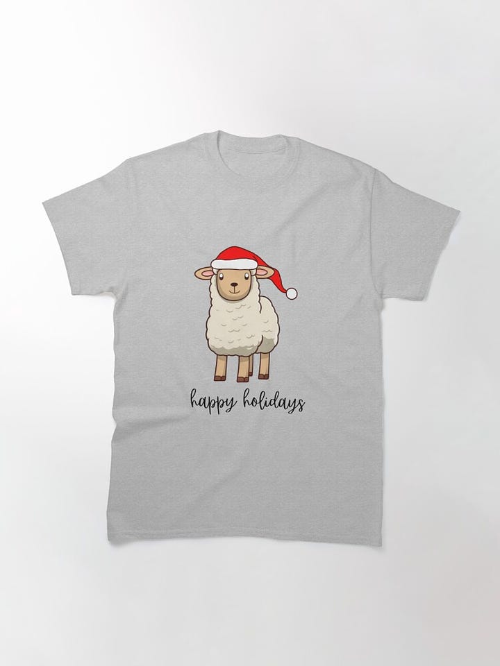 Festive Sheep T-Shirt With Text & Without