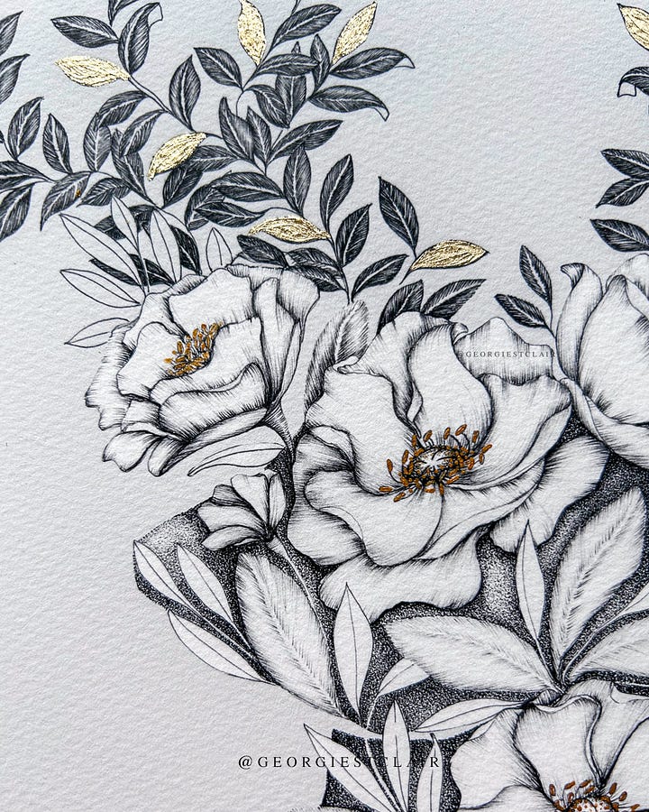 Gold foiled floral Stag illustration by Georgie St Clair