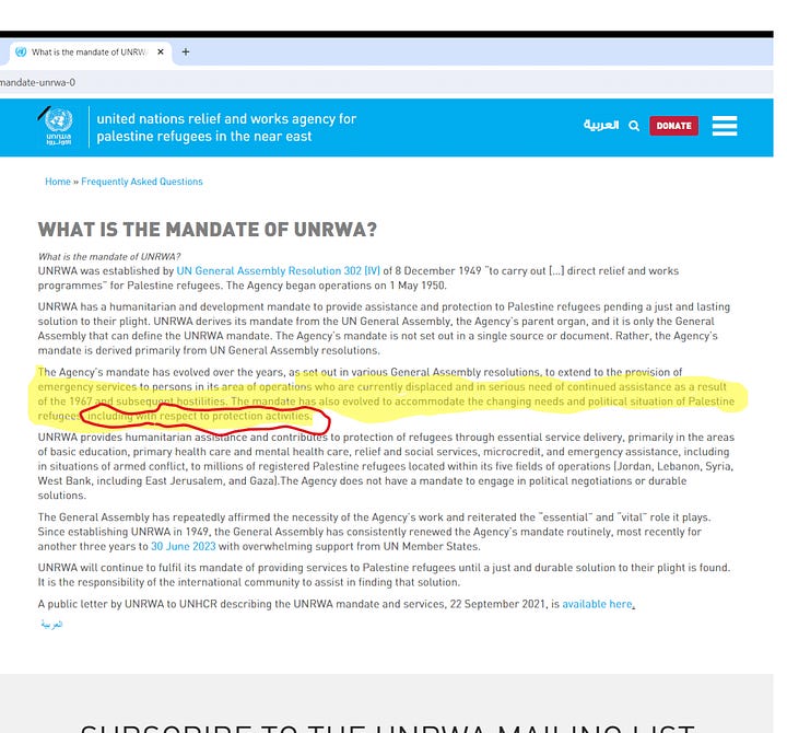 Texts of UNRWA and UNHCR mandates for comparison