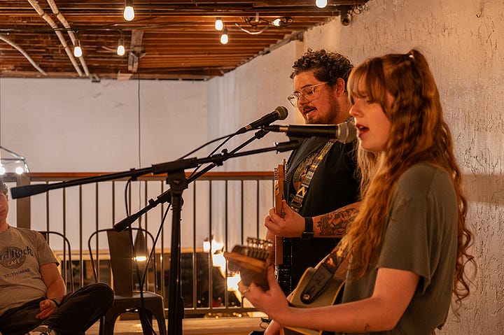 Music from Garry Walden and Tiny Joy in the loft at Iron Society Salon