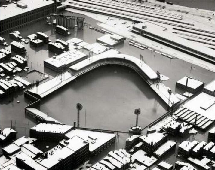 Crosley Field, dry and wet.