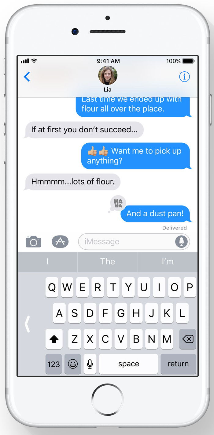 Marketing materials for iOS 11 featuring fake text messages