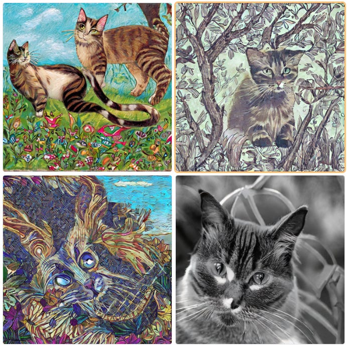 Grids of cat images generated by Stable Diffusion and Midjourney